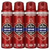 Old Spice Captain Desodorante Corporal En Spray Para Hombre, 48 Horas Fresco, 0% Sales De Aluminio, 4x150 ml