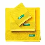 UNITED COLORS OF BENETTON. Set 3PC Toalla de baño (Tocador 30x50cm + Manos 50x90cm + Baño 70x140cm) 450GSM 100% Algodón Amarillo 'Rainbow'