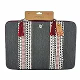 WONDEE Maletín Funda Portátil 15,6/16 Pulgadas Diseño con Franja Decorativa de Tela Bordada Estilo Étnico - Funda para Ordenador Portátil Macbook Pro 16 Pulgadas Acolchada y Reforzada con Cremallera