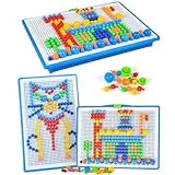 AUAUY 296 Piezas Colorido Mosaicos Infantiles, Tablero de Clavos de Hongos Juegos Infantiles, Psicomotricidad Infantil Juguetes Educativos 3 AñOs para Regalo de Fiesta de CumpleañOs y Navidad