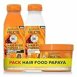 Pack Garnier Fructis Hair Food Papaya Champú, Acondicionador y Mascarilla, Desenreda, Reparación intensiva del Cabello Dañado, 98% Ingredientes Origen Natural, Vegano, Sin Siliconas Pack 350ml y 400ml
