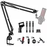 Soporte de Micrófono,Aokeo AK-35 Brazo de Micrófono ajustable negro Profesional para Micrófono de HyperX QuadCast,Blue Yeti,Blue Snowball,Etc