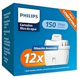 Philips Water Cartuchos de filtro de agua de repuesto Filtración Avanzada, pack de 12 filtros, compatible con Brita, reduce los MICROPLÁSTICOS, el CLORO, la CAL, los METALES PESADOS