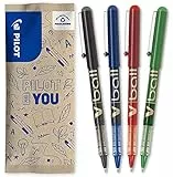 PILOT Caja de 4 VBall 07 - Bolígrafos roller con tinta líquida - Bolígrafos con punta cónica Media - Escritura Suave y Precisa - Secado rápido, antimanchas - Negro, Azul, Rojo, Verde - Punta Media