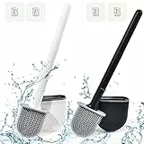 2 Escobillas de Baño Silicona, Escobilla WC, Cepillo de Baño y Soportes, Escobilla WC De Cabeza Plana De Limpieza Profunda, Accesorios BañO Negro