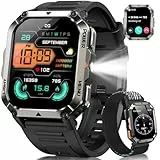 IOWODO Reloj Inteligente Hombre, 2.01' Militar Smartwatch con Llamadas Bluetooth, 20 Días Batería, Linterna LED, Brújula,123 Modos Deporte, 24h Pulsómetro/SpO2/Sueño, IP68, 2 Correas (iOS/Android)