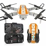 LE-IDEA Plegable Drone con Cámara 1080P Adultos, IDEA12 Mini Drone con Cámara Doble, Posicionamiento Flujo Óptico, Modo Sin Cabeza, FPV RC Quadcopter para Principiantes Adultos (Naranja)