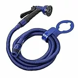 Tatay Kit Manguera Extensible Superflex de 7.5 m, Ligera, Pistola de Riego de 8 Posiciones, Conector Universal, Racor Grifo Hembra 3/4'-1/2' y Colgador de grifo, Azul