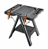 WORX WX051 Pegasus, multifunción, mesa de trabajo y caballete con rápidas abrazaderas y pinzas de sujeción, negro