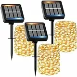 Guirnalda Luces Exterior Solar - 3 x 16M 160 LED Guirnaldas Luces Solares Exterior IP65 Impermeable Blanco Cálido 8 Modos Luces Solares LED Exterior Interior Jardin Terraza Bodas Fiestas Festivales