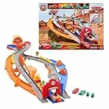 Mattel Disney Pixar Cars Rescate a toda máquina en Radiador Springs Circuito de carreras de rescate Conjunto con Rayo McQueen y Chick Hicks con 2 vehículos del equipo de Pitties, JFL57