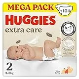 Huggies Extra Care - Pañales para bebé, talla 2 (3-6 kg), ultraabsorbente, diseño Disney, paquete Mega, 104 unidades