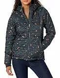 Amazon Essentials Chaqueta Acolchada Ligera con Cremallera Completa, Resistente al Agua, con Capucha y Forro de Sherpa Mujer, Negro Leafy Floral, XL