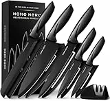 Juego de cuchillos de cocina Home Hero - Juego de cuchillos de acero inoxidable con mango ergonómico (11 piezas con Vaina - Negro)