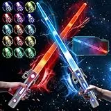 2PCS Espada de Luz Recargable para Niños,Espada de Luz de 15 Colores Cambiables con Sonido 3D,2 en 1 Sable de Luz LED Retráctil de Juguete para Fiestas de Disfraces de Halloween,Navidad y Cosplay