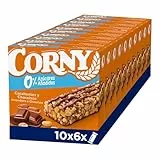 Corny 0%, Barrita de Cacahuetes y Chocolate con Leche, Sin Azúcares Añadidos, Con Cereales Integrales, Sabor Crujiente y Delicioso, Pack 10 estuches con 6 barritas 10x(6x20g)