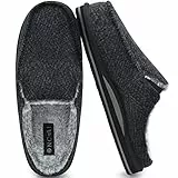 ONCAI Zapatillas de Casa Hombre Rayas Confort Mezcla de algodón Pantuflas con Felpa Espuma de Memoria Soporte del Arco Antideslizante Suela Negro Talla 43