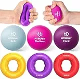 FitBeast Entrenador de fuerza de agarre, ejercitador de dedos, bolas de estrés para adultos, kit de 6 piezas, terapia de mano para fuerza, recuperación, alivio del estrés, fortalecedor del antebrazo