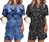 Ekouaer Pijama Shorts Set Mujer Algodon Manga Corta Conjunto 2 Piezas Mujer Corto
