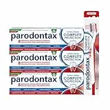 Parodontax Complete Protection Extra Fresh, Para el Sangrado de Encías, Pack de 3 Pastas de Dientes con 1 Cepillo de Dientes Suave
