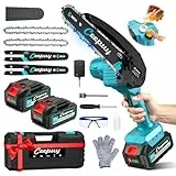 CEEPUY 6' Mini Motosierra Bateria con 2x5000mah, 880w Sierra Eléctrica Podar Árboles, Motosierra Eléctrica Pequeña con Bloqueo de Seguridad y Bomba De Aceite, Minimotosierras de Batería para Jardin