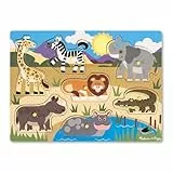 Melissa & Doug Rompecabezas de encastre de Madera, Safari, Juego clásico Educativo, Juguetes de Madera, Juguete de desarollo y Aprendizaje para niños y niñas de 2 a 4 años
