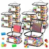 SATINIOR Paquete de 12 bolsas de almacenamiento de juguetes de PVC transparente organizador de almacenamiento de juguetes en 2 tamaños, 6 grandes y 6 extra grandes, impermeables, con etiquetas y