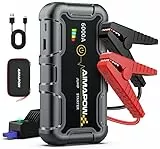 Arrancador de Baterias de Coche, Arrancador de Coches Portatil 6000A, 12V Jump Starter (hasta Todo Gas o Diésel de 10,0L), Clips de Seguridad Inteligentes, LED de 400 Lúmenes, Caja Portátil