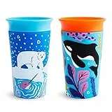 Munchkin Vaso Bebé y Niños Pequeños, Set de Vasos con Borde 360º, Vaso Antiderrame de Silicona Libre de BPA, Vaso Apto para Lavavajillas, Embalaje Reciclado, Lote de 2 x 266 ml, Orca/Oso Polar