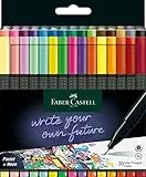 Faber-Castell 151630 Caja de 30 Rotuladores Punta Fina, Marcadores Finos de 0,4 mm con Agarre Ergonómic para Dibujar y Colorear, Rotuladores para Adultos y Niños de Colores Vibrantes