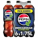 Pepsi zero Lima Refresco de cola con cero azúcar y cero calorías, packs de 6 botellas de 1.75 litros, 10.5 litros en total