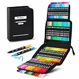TongFu Rotuladores Lettering 120 Colores, Doble Punta Fina y Pincel, Kit de Rotuladores Acuarelables para Niñas, Niños, Adultos, Principiantes, Caligrafía, Dibujo, Mandalas y Bullet Journal