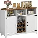 HOMCOM Aparador de Cocina con Botellero, Aparador con 2 Puertas de Granero, Estantes Ajustables y Soporte para Copas, para 9 Botellas, Buffet Auxiliar de Cocina para Comedor, Salón 120x37x88 cm Blanco