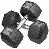 HOMCOM Juego de Mancuernas Hexagonales, 2 x 12,5 kg, de Hierro Fundido, Recubiertas de Goma, Juego de Pesas con Barras de Conexión para Entrenamiento en Casa, Gimnasio y Oficina, Negro y Plata