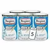 Regina Blitz Carta Casa, Paquete de 5 rollos, 500 maxi hojas de 3 capas, paquete de papel reciclable, limpia y seca en una cremallera, papel 100% certificado FSC