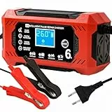 Cargador de Baterias Coche y Moto, Cargador Bateria Moto 12v 6A Inteligente Batería de Coche con Pantalla LCD para Automóviles, Camión, AGM, Gel, SLA