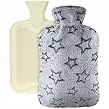 Vicloon Botella de Agua Caliente,Botella de Agua Caliente de Goma,Bolsa de Agua Caliente con Funda de Felpa,Patrón de Pentagrama,Bolsa de Agua Caliente para Adultos y Niños
