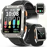 IOWODO Reloj Inteligente Hombre con GPS,1.91' Militar Smartwatch con Llamadas Bluetooth,20 Días Batería/2 Correas/Linterna LED/Brújula/100+ Modo Deporte/IP68,24h Pulsómetro/SpO2/Sueño para Android iOS