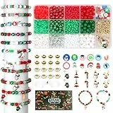 FEMBW Navidad Joyería De Cuentas Abalorios para Hacer Pulseras Kit, Árbol de Navidad Padre Alce Navidad Colgante y Rojo Verde Blanco Navidad Cuentas de Cuentas para Pulseras Collar de Bricolaje