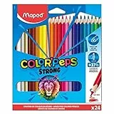 Maped - Pinturas de Madera - Lápices Strong de Colores - Pack de 24 Pinturas de Colores - Minas Ultra Resistentes - Agarre Ergonómico - Fáciles de Afilar