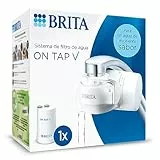 BRITA ON TAP V Sistema de filtro de agua, incluye 1 cartucho: agua sostenible y de buen sabor directo del grifo, reduce micropartículas, PFAS, metales y sustancias que afectan el sabor.
