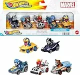 Hot Wheels RacerVerse Conjunto de 5 coches de juguete metálicos de Marvel optimizados para su uso en pistas de Hot Wheels, con personajes populares de Marvel como pilotos, regalo para fans, HPN40
