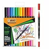 BIC Intensity, Rotuladores Lettering de Doble Punta, Bolígrafo + Pincel, Colores Surtidos, Caja de 12 uds