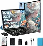 BIEGEDY Tablet Android Tablet 10 Pulgadas, 22GB RAM + 128GB ROM (TF 1TB), 5G+2.4G Dual Band WiFi 6, Widevine L1 / 8000mAh / Octa-Core 2.0 GHz/GMS / 5MP+8MP / BT5.0 / GPS, con Teclado y Raton Azul