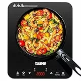 YASHE Placa de inducción – Placa de inducción portátil, 10 ajustes de potencia y 10 ajustes de temperatura. Placa de inducción de 2000 vatios, temporizador de 4 horas, bloqueo para niños