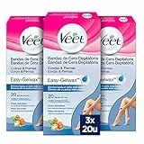 Veet Bandas de Cera Fria Depilatoria para Depilación de Cuerpo y Piernas con Aceite de Almendras, Easy Gelwax, Pieles Sensibles, 3 x 20 bandas, Total 60 Unidades