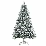 HOMCOM Árbol de Navidad Artificial 150 cm con Nieve con 676 Ramas 41 Piñas Hojas de Plástico Apertura Automática Base de Soporte Metálica y Plegable Decoración Navideña para Interiores Verde