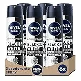 NIVEA MEN Black & White Invisible Original Spray 72h (6 x 200 ml), desodorante antimanchas de cuidado masculino
