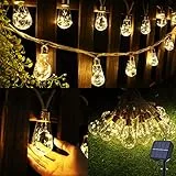 Geemoo Guirnalda Luces Exterior Solares con 16 Bombillas, 6,4 m Cadena de Luces Solares Exterior Vintage con Cuerda de Cáñamo, Decoración para Jardines, fFiestas, Balcones, Bodas (Blanco Cálido)