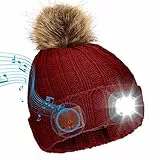 Achort Gorro inalámbrico Bluetooth con 4 Faros LED USB Recargable V5.0 Gorro Calentador de Lana con Forro Polar Integrado Altavoces estéreo y micrófono para Mujer, Correr, esquí, Senderismo, Ciclismo
